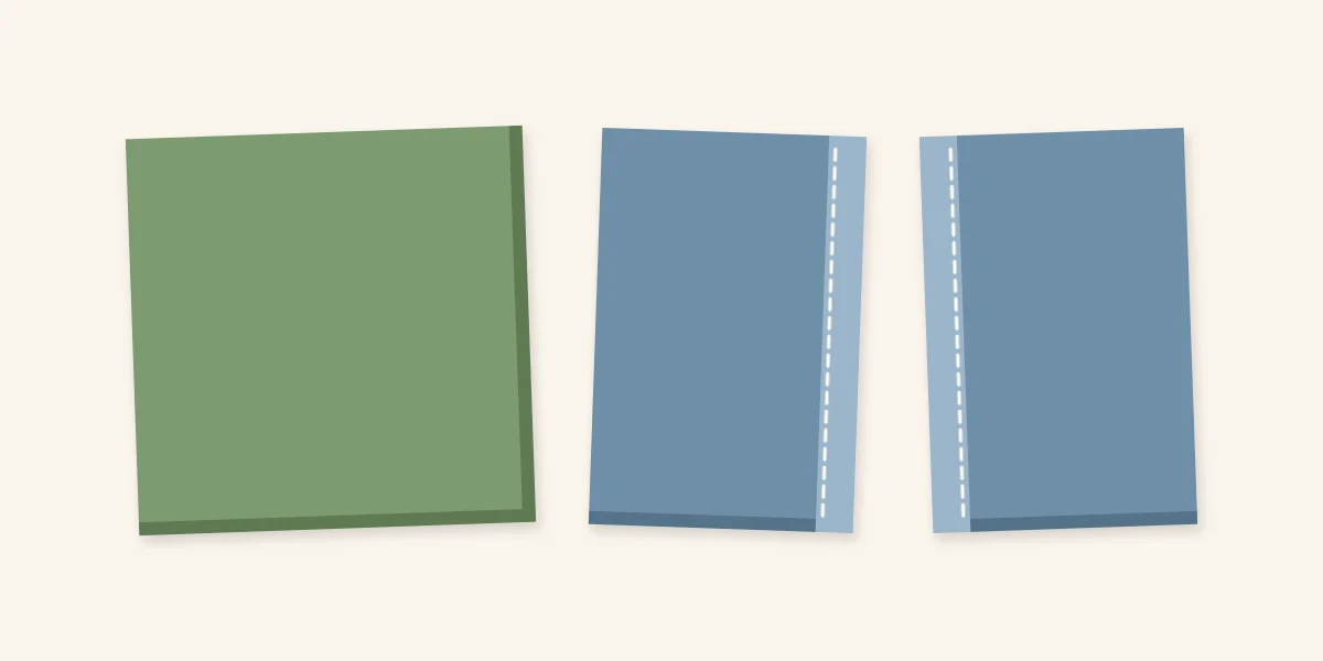 One front square and two back rectangles, each back piece hemmed along one long edge