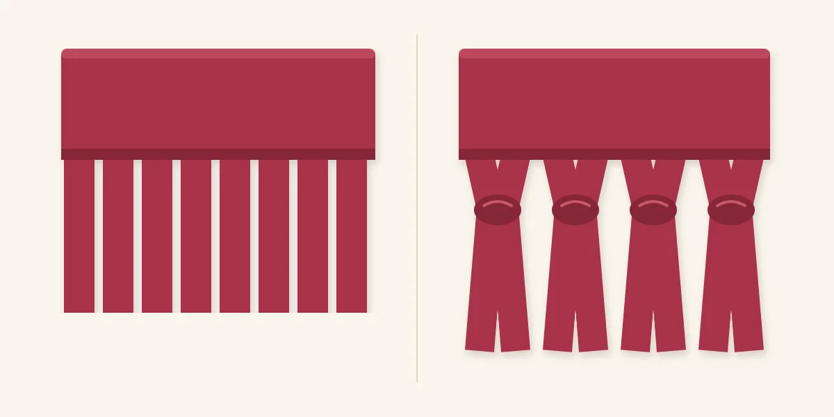 Plain cut fringe on the left and fringe knotted in pairs on the right